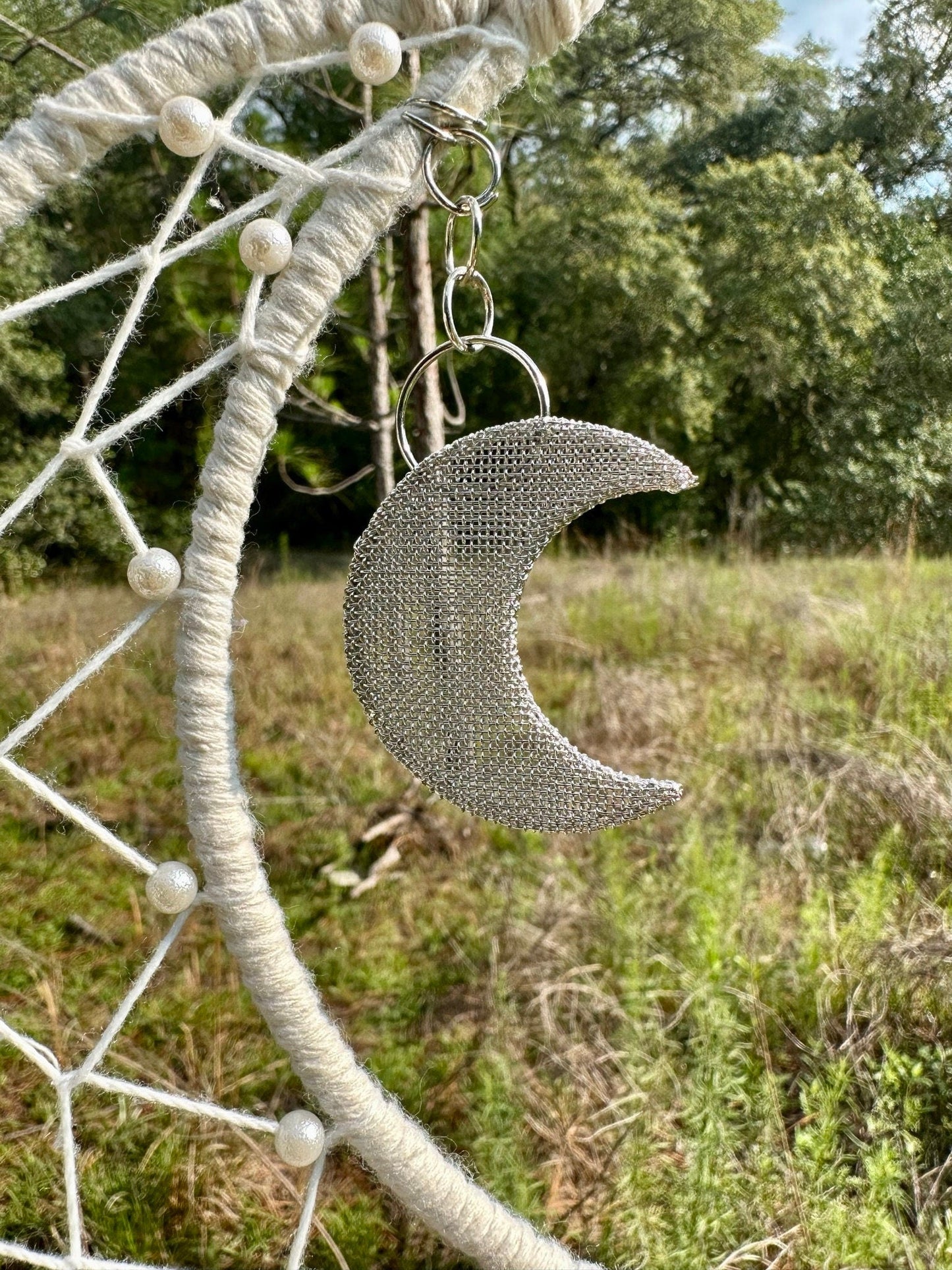 Macrame Wall Hanging Crescent Moon Dream Catcher with Moon Charm, Modern Boho Style Home Decor -- Black or Cream