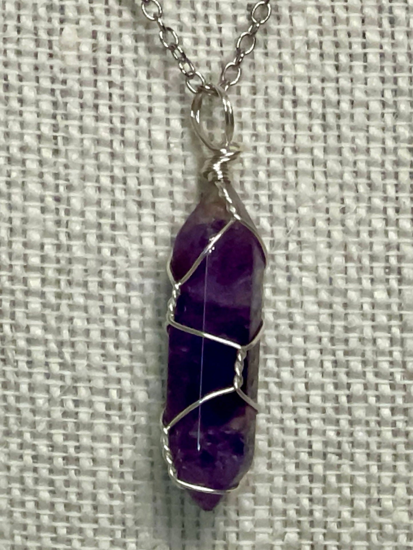 Silver Wire Wrapped Crystal Gemstone Necklaces, Rose Quartz, Amethyst, Opal, Black Obsidian, Healing Stone Chakra Point Birthstone Necklaces